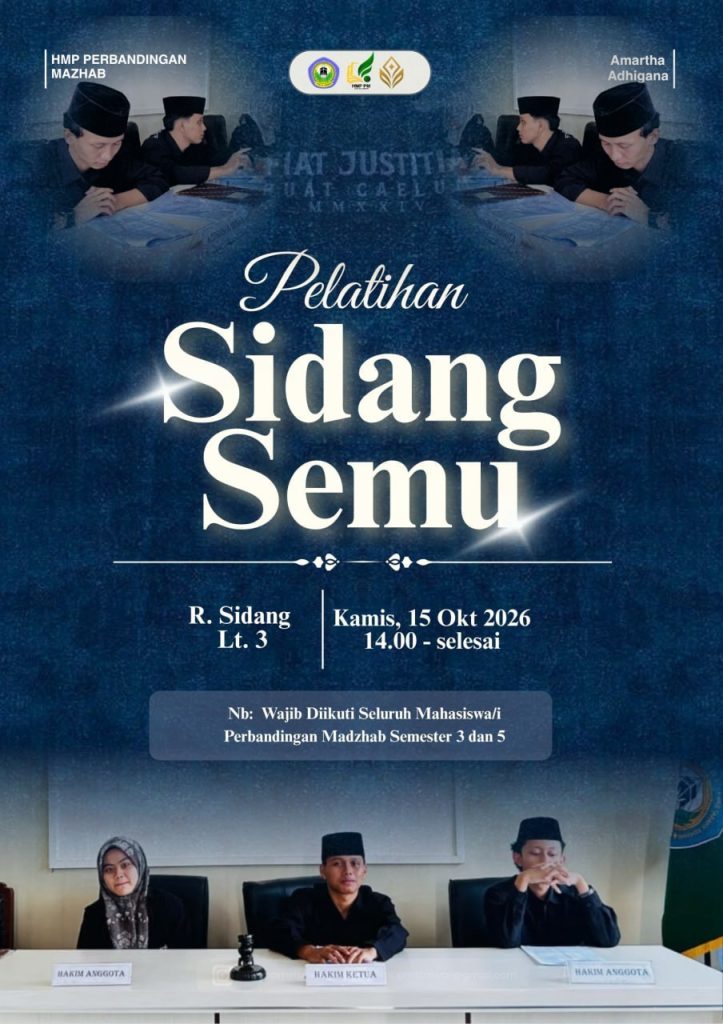 Poster Pelatihan Sidang Semu HMP Perbandingan Mazhab 15 Oktober 2026